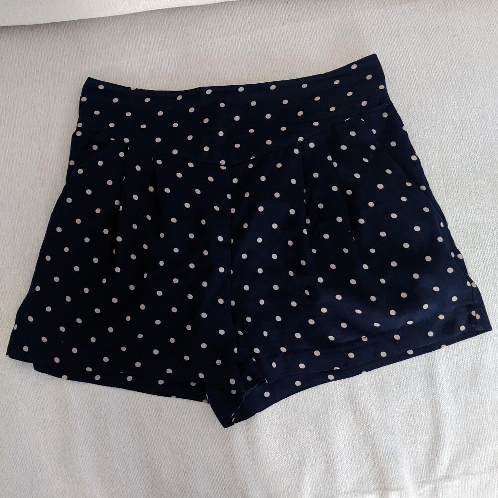 Kimchi Blue Shorts, Blue & Cream Polka Dot, Elastic Waist, Size M